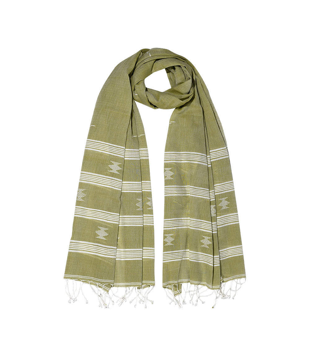 Scarf - Organic Cotton - Jamdani Weave, Green.