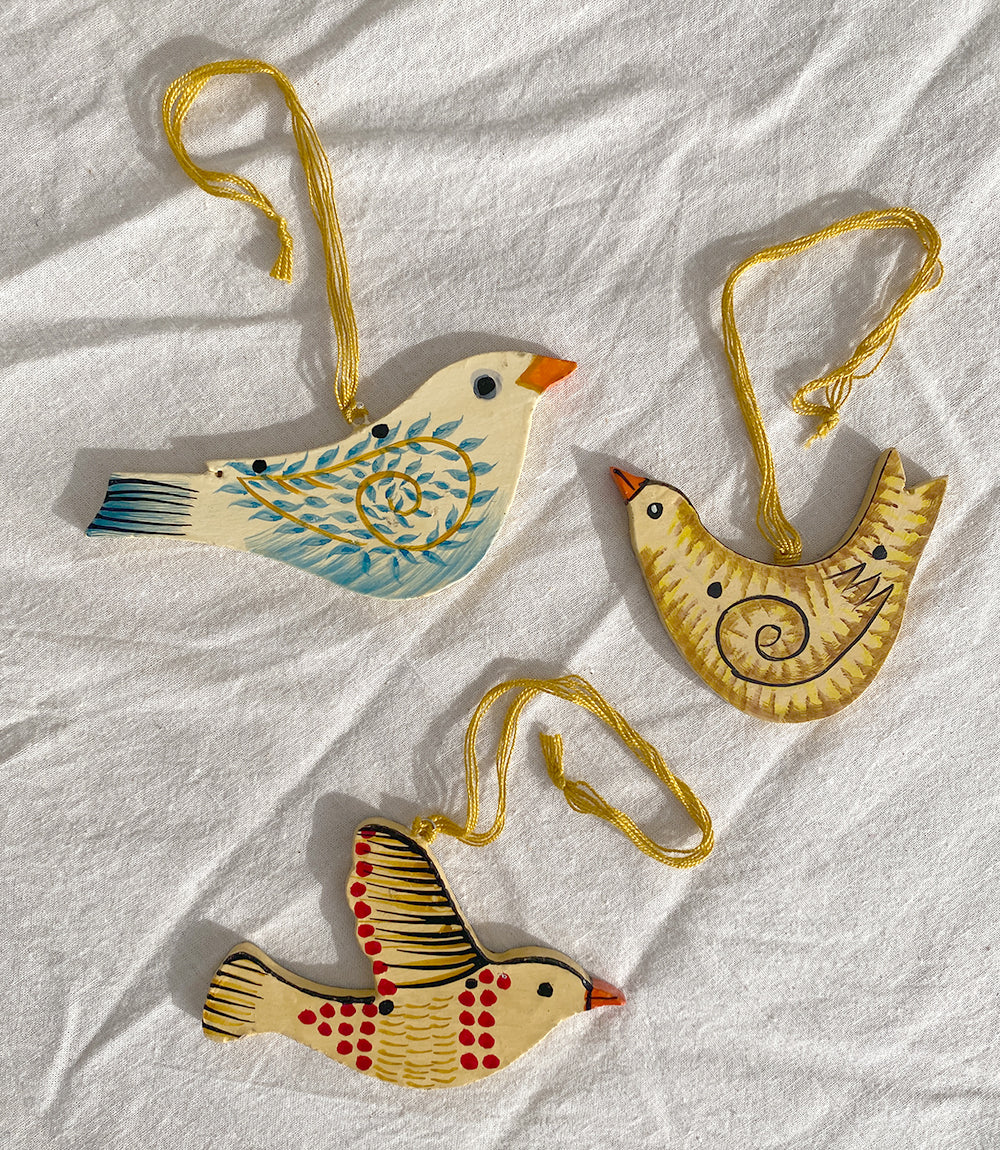 Bird Willow Wood Decorations - Set of 3